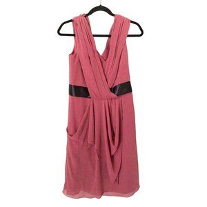 Watters & Watters Sleeveless Pink Chiffon Dress W/ Black Satin Waistband Size 8